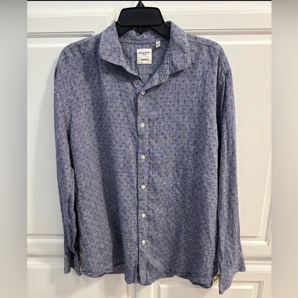 Baird McNutt Murano Blue Linen Print Long Sleeve Button Up Shirt Men’s Size XL